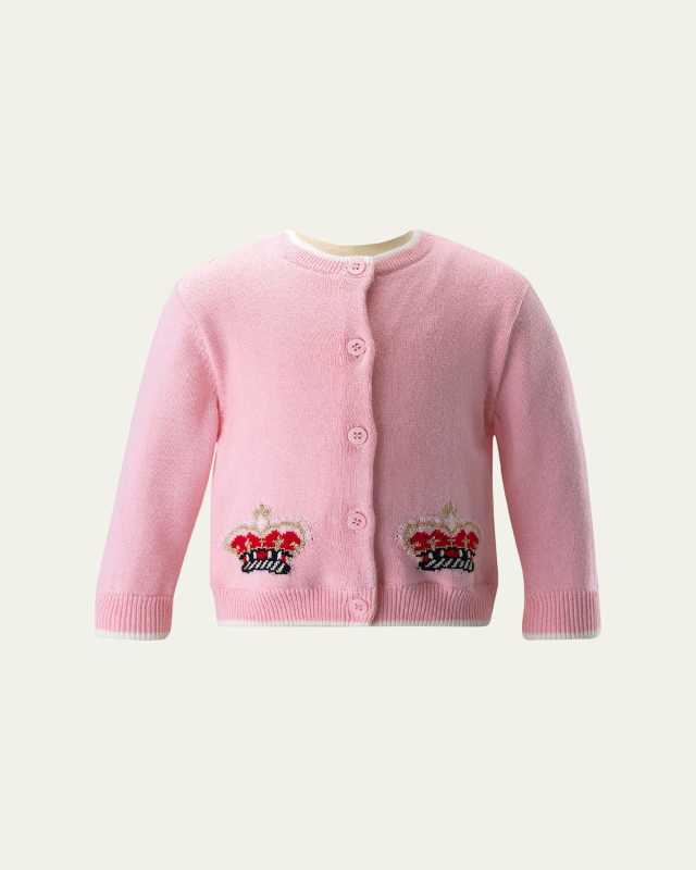 Girl's Cardigan W/ Double Crown Intarsia, Size 6M-24
